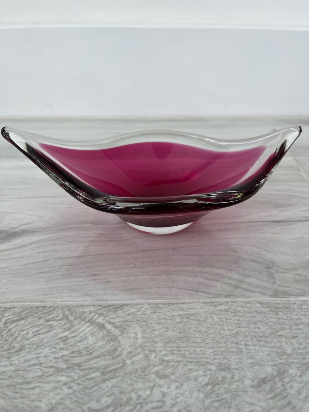 Vintage Magenta Pink Glass Art Bowl